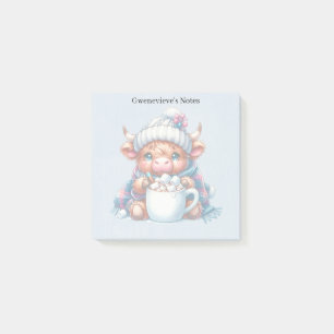Blue Custom Winter Highland Cow/Bovine Post-it Klebezettel