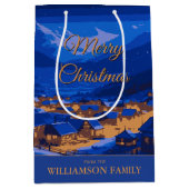 Blue Custom Winter Village Weihnachten Mittlere Geschenktüte (Vorderseite)
