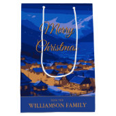 Blue Custom Winter Village Weihnachten Mittlere Geschenktüte (Rückseite)