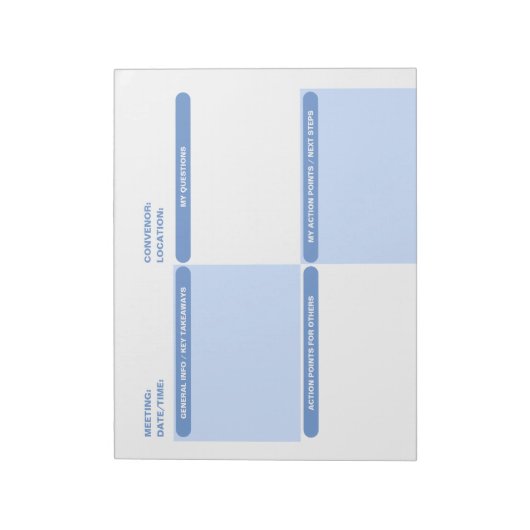 Blue Customizable Four Part SITZUNGSNOTES Notepad Notizblock (Rotiert)