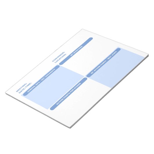 Blue Customizable Four Part SITZUNGSNOTES Notepad Notizblock (angewinkelt)