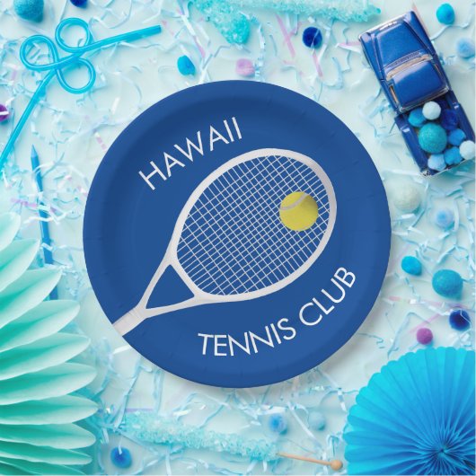 Blue Customizable Tennis Club Pappteller (Party)