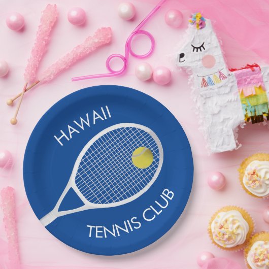 Blue Customizable Tennis Club Pappteller (Party)