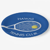 Blue Customizable Tennis Club Pappteller (Schrägansicht)