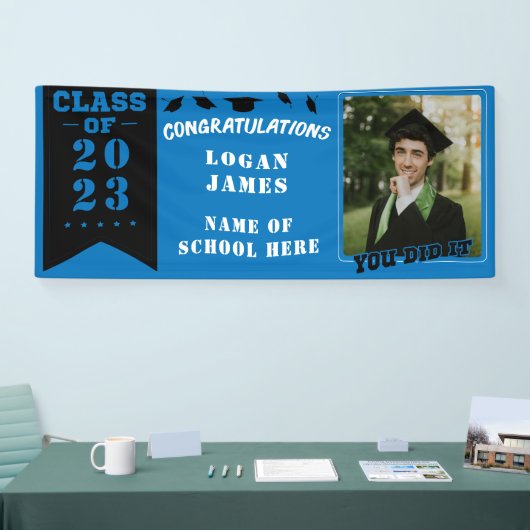 Blue Customized Abschluss 2023 mit Name & Foto Banner (Messe)