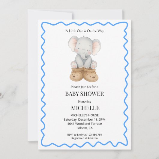 Blue Cute Baby Elephant Baby Shower Invitation Einladung (Vorderseite)