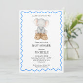 Blue Cute Baby Elephant Baby Shower Invitation Einladung (Stehend Vorderseite)