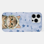 blue Cute Cat Phone Case Kawaii Kitten Aesthetic iPhone Hülle (Rückseite (Horizontal))
