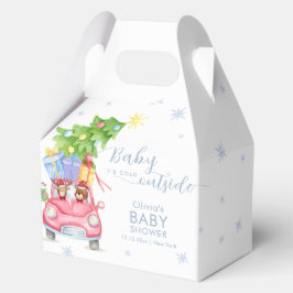 Blue Cute Cold Outside Reindeer Bear Baby Shower Geschenkschachtel