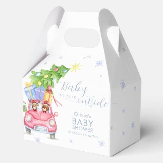 Blue Cute Cold Outside Reindeer Bear Baby Shower Geschenkschachtel (Vorderseite)