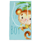 Blue Cute Monkey Baby Boy Announcement 2 Kleine Geschenktüte (Vorderseite)