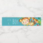 Blue Cute Monkey Baby Boy Announcement Wasserflaschenetikett (Einzelnes Label)