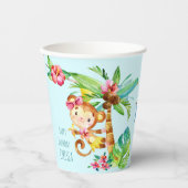 Blue Cute Monkey Personalized Happy Birthday Pappbecher (Vorderseite)