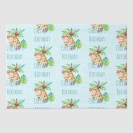 Blue Cute Monkey Personalized Happy Birthday Seidenpapier