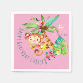 Blue Cute Monkey Personalized Happy Birthday Serviette (Vorderseite)