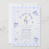 Blue Cute Rabbit Gingham lace Baby Shower Einladung (Vorderseite)