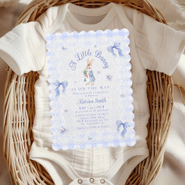 Blue Cute Rabbit Gingham lace Baby Shower Einladung