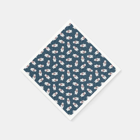Blue cute snow polar bear pattern serviette (Ecke)