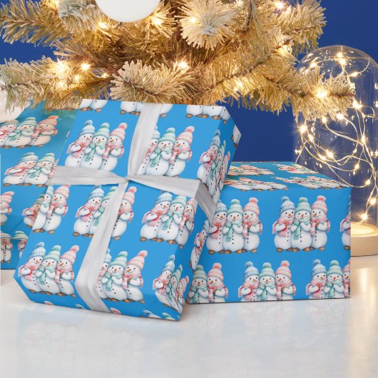 Blue Cute Snowmen Christmas Gift Wrapping Paper Geschenkpapier (Feiertage)