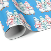 Blue Cute Snowmen Christmas Gift Wrapping Paper Geschenkpapier (Rolleneckpunkt)