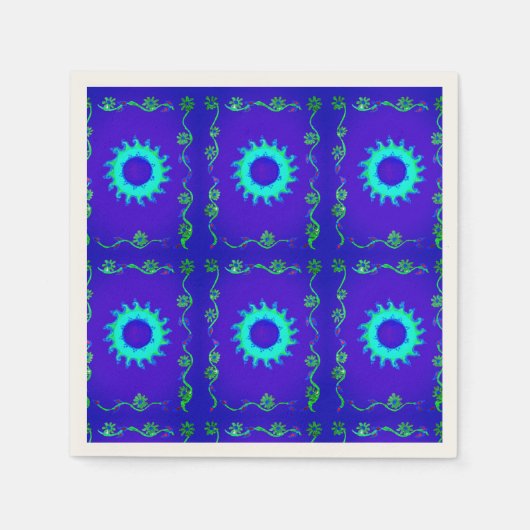 Blue Cyan Iridescent Floral Art Napkins Serviette (Vorderseite)