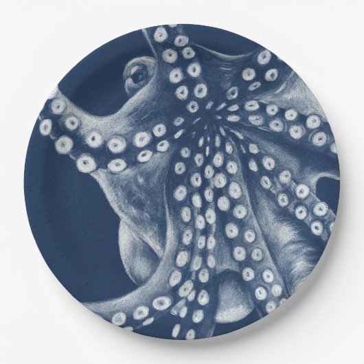 Blue Cyan Octopus Art Pappteller (Vorderseite)