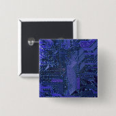 Blue Cyber Circuit Board Tech Art Electronics Button (Vorne & Hinten)