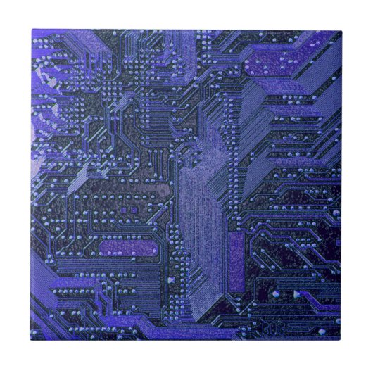 Blue Cyber Circuit Board Tech Art Electronics Fliese (Vorderseite)