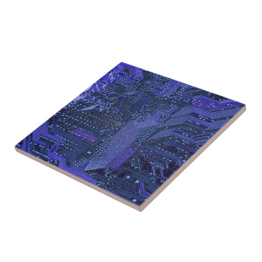 Blue Cyber Circuit Board Tech Art Electronics Fliese (Seite)