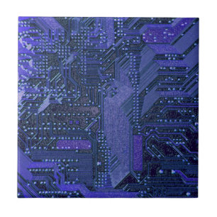 Blue Cyber Circuit Board Tech Art Electronics Fliese