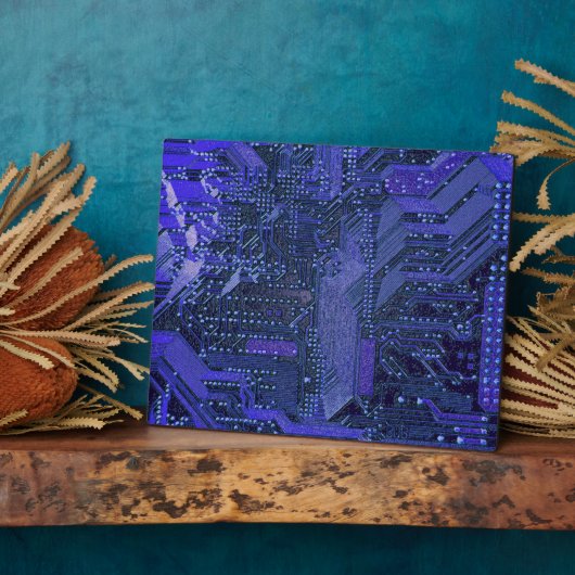 Blue Cyber Circuit Board Tech Art Electronics Fotoplatte (Seite)