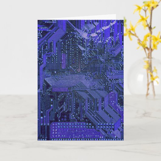 Blue Cyber Circuit Board Tech Art Electronics Karte (Gelbe Blume)