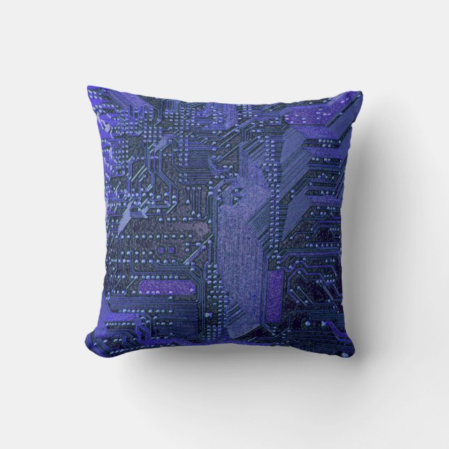 Blue Cyber Circuit Board Tech Art Electronics Kissen (Vorderseite)