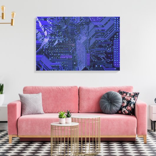 Blue Cyber Circuit Board Tech Art Electronics Leinwanddruck (Insitu (Wohnzimmer))