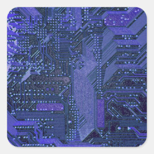Blue Cyber Circuit Board Tech Art Electronics Quadratischer Aufkleber