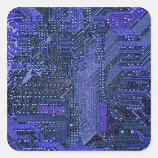 Blue Cyber Circuit Board Tech Art Electronics Quadratischer Aufkleber (Vorderseite)