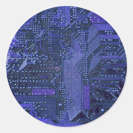 Blue Cyber Circuit Board Tech Art Electronics Runder Aufkleber (Vorderseite)
