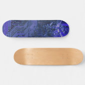 Blue Cyber Circuit Board Tech Art Electronics Skateboard (Horizontal)