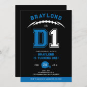 Blue D1 American Football First Birthday Einladung (Vorne/Hinten)