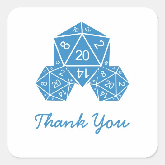 Blue D20 Dice Danke Stickers (Vorderseite)