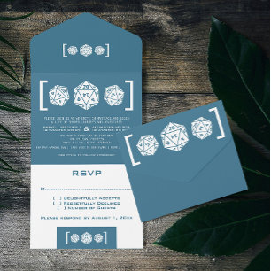 Blue D20 Dice Gamer All in One Wedding Invite Einladung