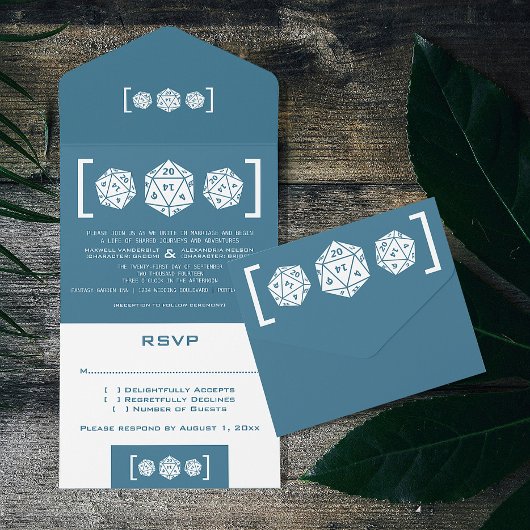 Blue D20 Dice Gamer All in One Wedding Invite Einladung