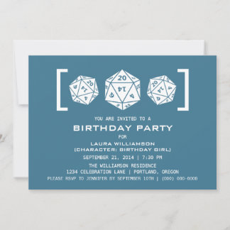 Blue D20 Dice Gamer Geburtstagsparty Einladung