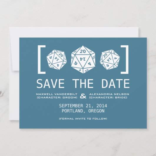 Blue D20 Dice Gamer Save the Date einladen (Vorderseite)