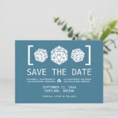 Blue D20 Dice Gamer Save the Date einladen (Stehend Vorderseite)