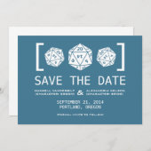 Blue D20 Dice Gamer Save the Date einladen (Vorne/Hinten)