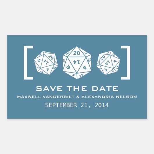 Blue D20 Dice Gamer Save the Date Stickers (Vorderseite)