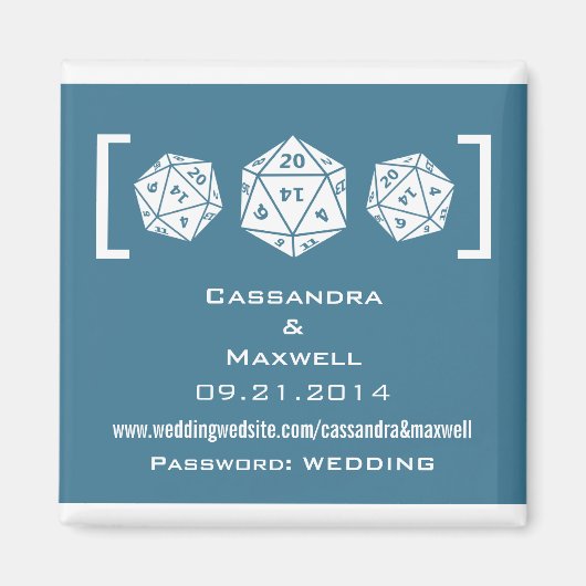 Blue D20 Dice Gamer Wedding Info Magnet v2 (Vorne)
