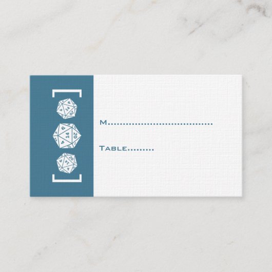 Blue D20 Dice Gamer Wedding Platzkarte (Vorderseite)