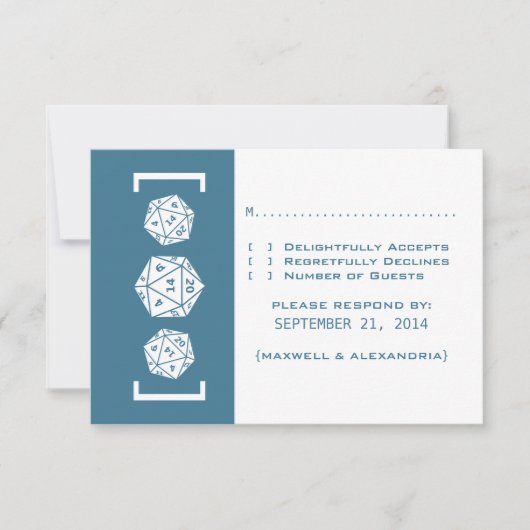 Blue D20 Dice Gamer Wedding Response Card RSVP Karte (Vorderseite)